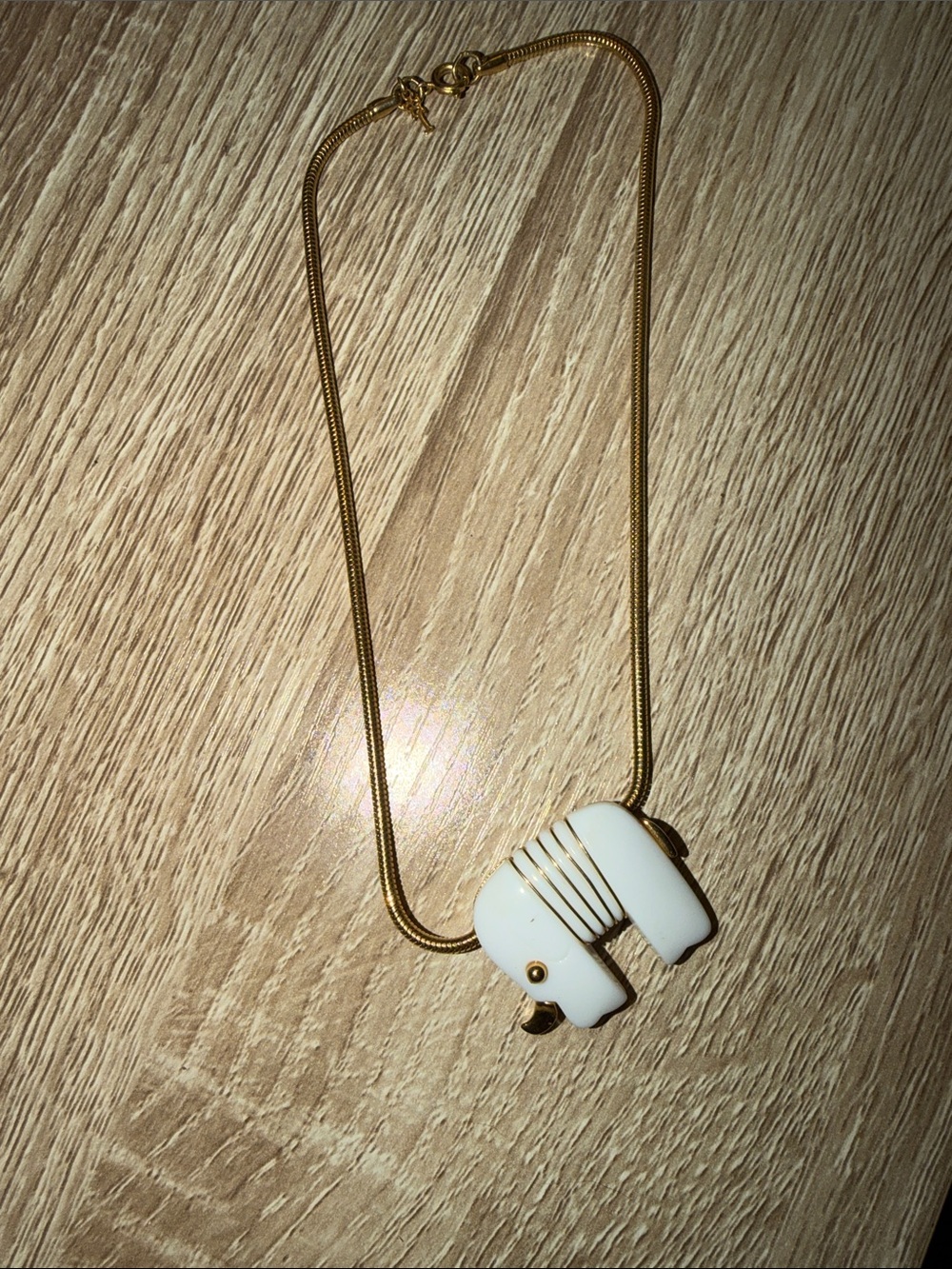 Gold Chain Necklace with White Elephant Pendant